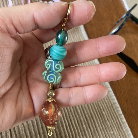 Vintage Bead & Lampwork Glass Key Chain, Purse or Car Mirror Jewelry Green Brown - Picture 4 of 4